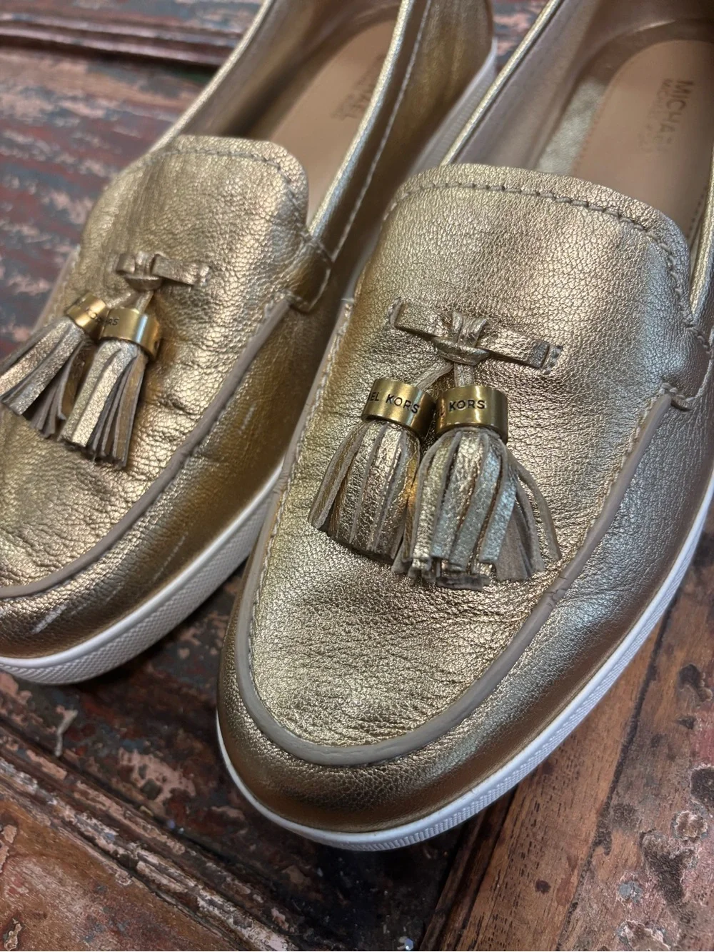 Michael Kors Metallic Gold Tassel Slip-On Loafers